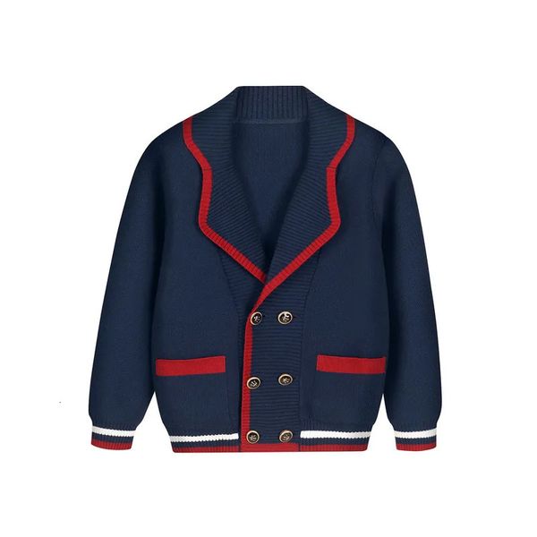 Frühling Herbst Kinder Marineblau Pullover für große Mädchen Jungen Baumwolle Strickjacken Mantel England Stil Zweireiher Uniform 231226