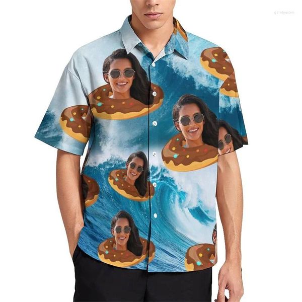 Erkekler Sıradan Gömlek Çiçek Avokados Erkekler İçin Yüz 3D Baskılı Hawaii Plaj Gömlek Şortları Kol Y2K TOPS Vintage Giysileri Yakel Bluz
