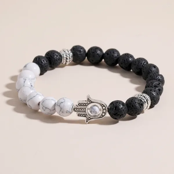 Strand OAIITE 8mm Bracciale in turchese bianco Pietra vulcanica femminile Fatima Mano Maschile Meditazione Guarigione Gioielli energetici