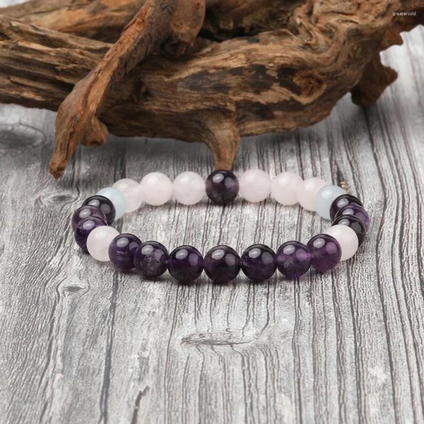 Strand OAIITE 8mm Bracciale con ametista naturale Donna Acquamarina Polvere di cristallo Con perline Fascino Moda Reiki Yoga Meditazione Gioielli