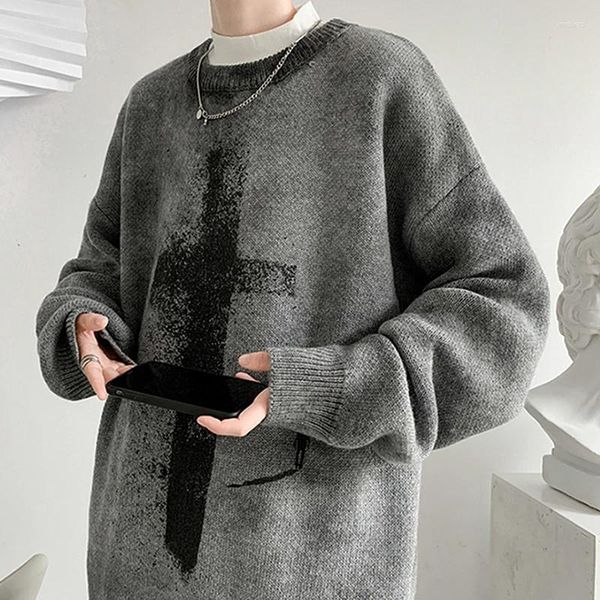 Erkek Sweaters Erkek Moda O Boyun Uzun Kollu Örgü Üstler Adam Giyim Vintage Baskı Sıradan Erkekler Kazak Sonbahar Sokak Giyim 2023