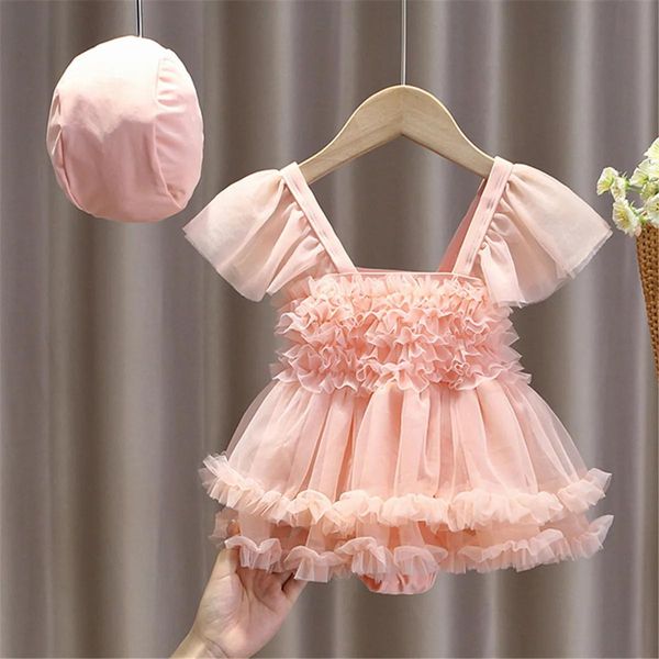 set Sommer Bademode Baby Mädchen Prinzessin Rock Tutu Mesh Kleid Kappe Badeanzug Set Kinder Mädchen Urlaub Badeanzug Strand Tragen