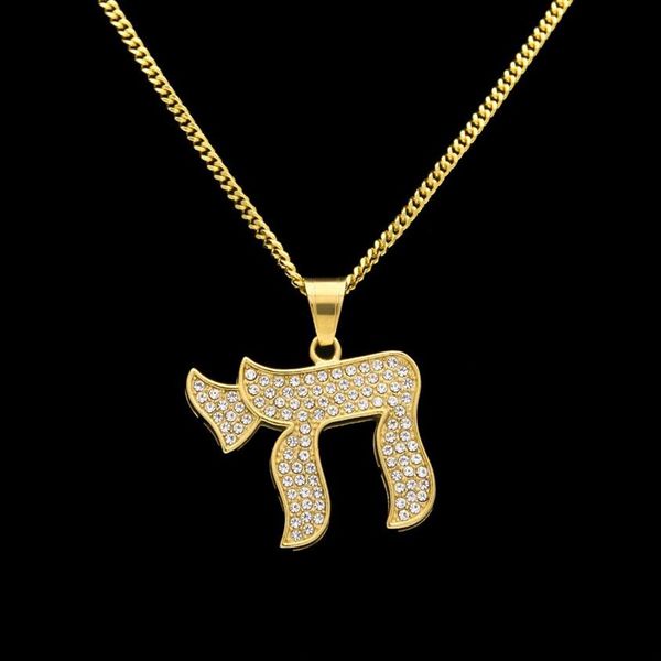 Hip Hop Acciaio inossidabile CHAI Simboli ebraici Pendenti esagerati Collane di lusso Catena placcata oro Gioielli Accessori donna Neck278S