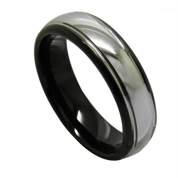 Vintage 6 mm breite schwarze Ringe für Herren, Wolfram-Ehering, Kuppelband, hochglanzpolierte silberne Farbe außen, 6-131202x