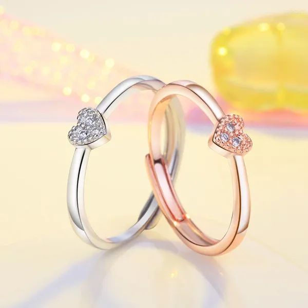 Cluster-Ringe Livvy Silber Farbe Minimalistischer kleiner herzförmiger Roségold-Ehering für Frauen Zirkon Modeschmuck verstellbar