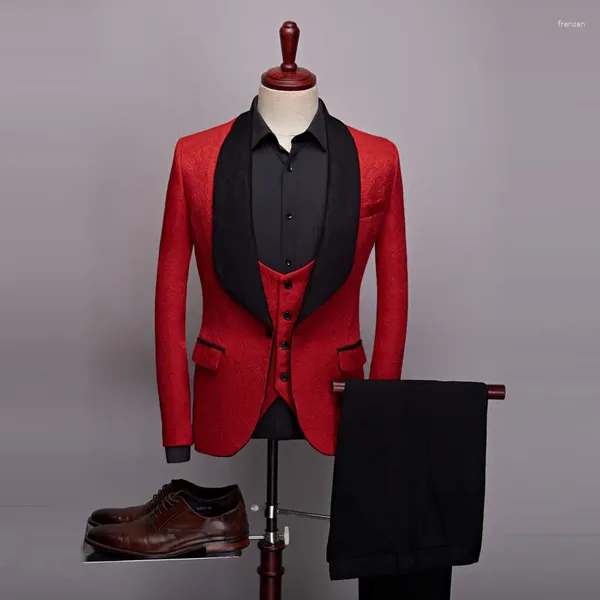 Ternos masculinos (jaqueta calças colete) negócios casuais smoking casamento flor vestidos blazers/homem fino ajuste impresso terno 3 peças conjunto