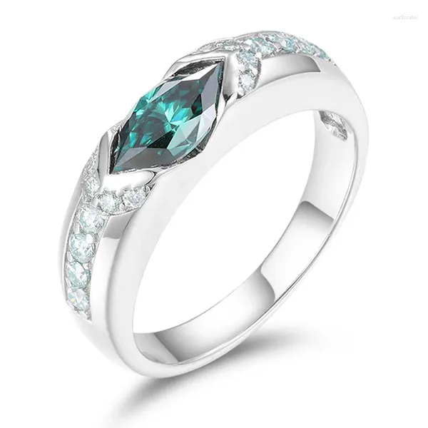 Anéis de cluster Marquise Corte Verde Moissanite Horus Anel para Homens 925 Sterling Silver Bling Mosan Diamond Engagement Pass Atacado