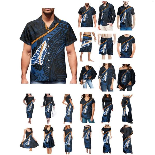 Männer Casual Hemden Polynesische Inseln Tattoo Drucke Kleidung Frauen Kleid Passende Männer Hemd Bequeme Schwarz Blau Liebhaber