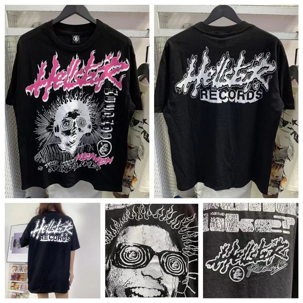 Hellstar Designer-T-Shirt-Oberteil für Jungen und Mädchen, trendiger gewaschener Stoff, Straßengraffiti, Buchstaben, Foliendruck, Retro, wunderschön und locker sitzend, X2EO