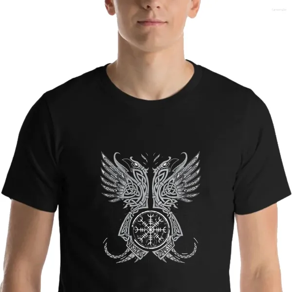 Homens Camisetas HX Moda Mens Camisetas Viking Retro Tatuagem Padrão Impresso T-shirt de Algodão Tees Manga Curta Tops Mulheres Casual