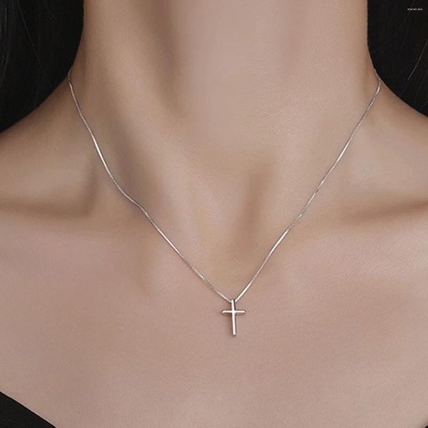 Ожерелья с подвесками, модное ожерелье цвета антикварного серебра с крестом для девочек, простая классическая короткая длинная цепочка, медные украшения для ключиц для женщин