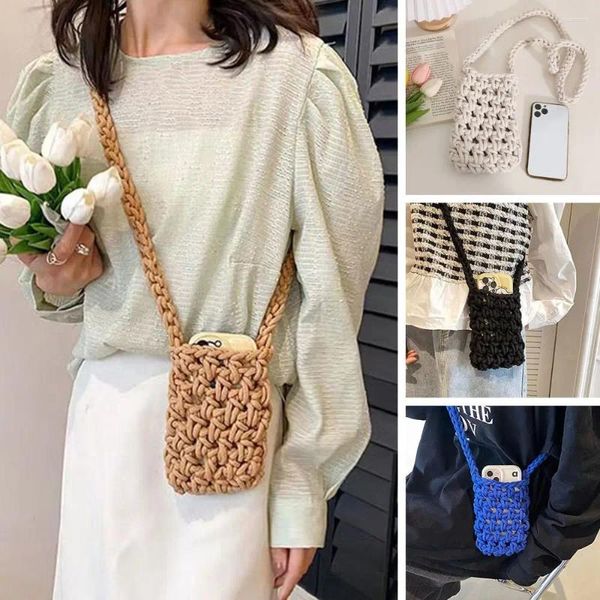 Bolsas de noite Candy Color Hollow Out Woven Bag Fashion Mini Messenger Crossbody Tote Knit