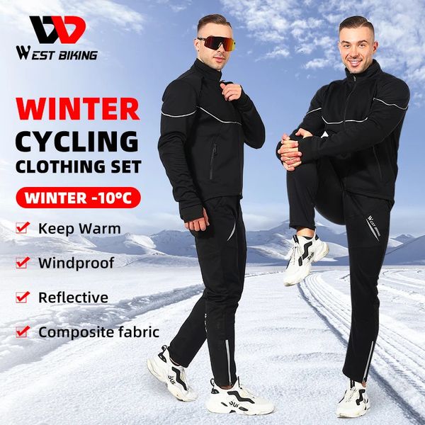 West biking inverno conjunto de ciclismo térmico jaqueta roupas calças esporte ao ar livre terno à prova vento casaco estrada da bicicleta dos homens roupas esportivas 231227