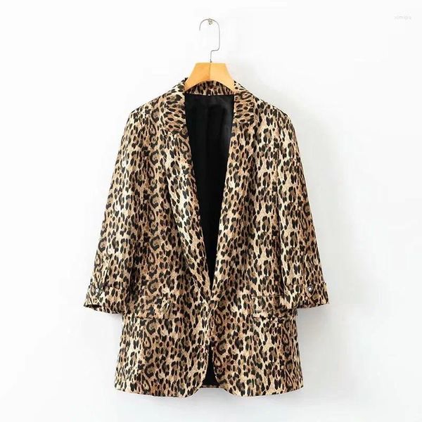 Frauenjacken Frau Leopard Print Sexy Club Jacke Up Up Up Open Nähte Freizeitmantelmuster weibliche Modegeknaste Kragen Außenbekleidung