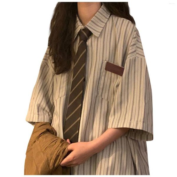 Camicette da donna Camicia a righe Americano retrò allentato giapponese All-match Stile college Design Senso Top a maniche corte di nicchia