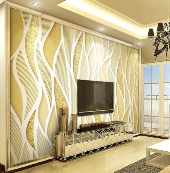 Linee di glitter in polvere d'oro di lusso 3d stereo TV sfondo muro murales 3d carta da parati per soggiorno2646700