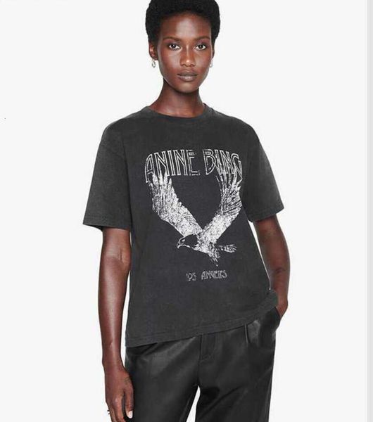 2023 Bir Bing Niş Kartal Baskı Tişörtlü Kızarmış Kar Tanesi Renkli Yıkama Tasarımcı Tee Kadın Siyah Kısa Kollu T-Shirt Üstler Polos Ucuz Satış Yüksek Kalite AAA 1105ess