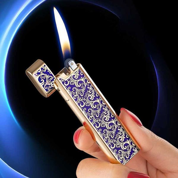 Mini Druck aufblasbares Feuerzeug offene Flamme Metall Schleifscheibe Mode ultradünne tragbare Raucherset Festival Geschenk Feuerzeug