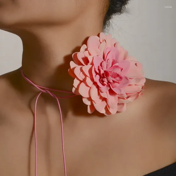 Halsband Weiß Schwarz Handgefertigte Spitze Rosa Blumenhalskorsage