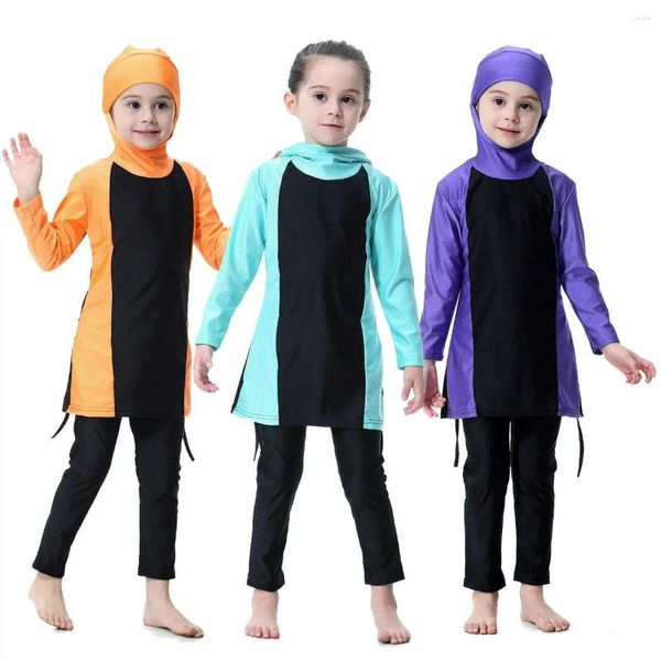 Roupas étnicas Meninas Muçulmanas Swimwears Islâmico Burkinis Hijab Crianças Maiôs Árabe Islam Beach Wear Ternos de Natação de Duas Peças de Manga Longa