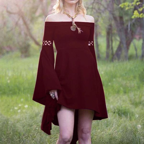 Lässige Kleider für Damen, modisch, einfarbig, mittelalterliche Renaissance, Vintage-Kleid, Langarm, Maxi-Robe, Fee, Elfe