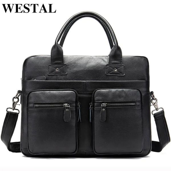 Briefzüge Westal Business Männer Briefzüge Taschen Herrenbeutel echte Leder -Büro -Taschen für Männer Aktentasche für Laptop -Tasche 14 -Zoll -Handtaschen 8380