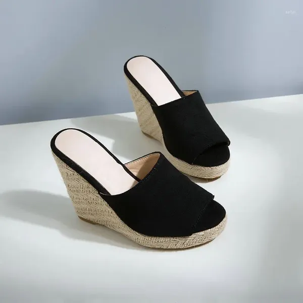 Sandalen Damen Slipper Damen Wedges Plateauabsatz Schuhe Wedge Open Toe Sommer Stroh Bequem Lässig 2023 Außerhalb