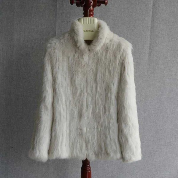 Женское меховое пальто из искусственного меха, женское зимнее вязаное пальто из натурального меха кролика, женское повседневное пальто из натурального меха с длинным рукавом, теплая толстая верхняя одежда Femme J231227