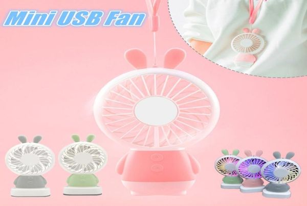 1pcs tragbarer Handheld USB -Fan Mini Cartoon Kaninchenbär luminöser farbenfroher wiederaufladbarer Lüfter für Reisebüro -Studenten Schlafsaal FO2951070