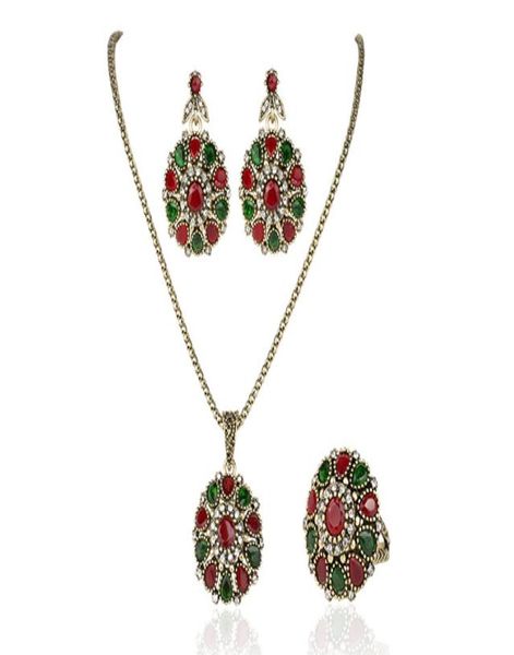 Lindos conjuntos de joias requintado chinês retrô casamento combinando joias terno com colar incrustado de rubi brincos de anel 7794224