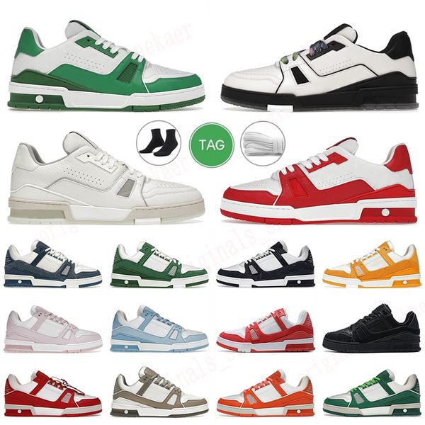 Designer Flat Sneaker Virgil Trainer Sapatos casuais canela em couro branco Verde Verde Azul Letra Plataforma Menve