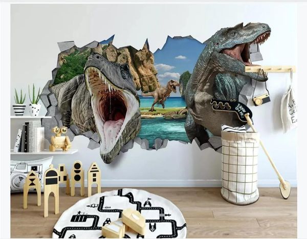 Sfondi Carta da parati fotografica personalizzata per pareti Parete moderna e minimalista 3D dinosauro camera per bambini sfondo muro Carta da parati creativa 3D