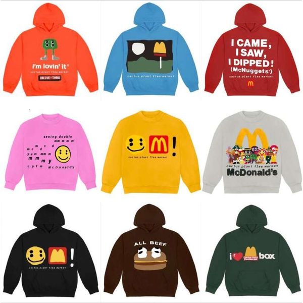 Fashion CPFM Maxfashion McDonalds Smiley Brief Schaumdruck Hoodie Pullover Pullover Kapuzenfleepaar Hoodied Women Hoodies Ärmel Lose 400