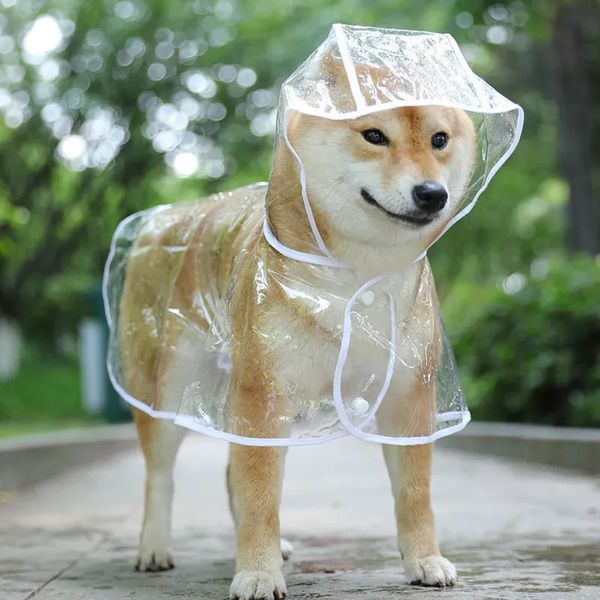 Pet Köpek Köpek Şeffaf Yağmur Giyim Yağmurluk Kapşonlu Su Geçirmez Ceket Giysileri Yumuşak PVC Küçük Köpekler Yağmur Poncho 231226