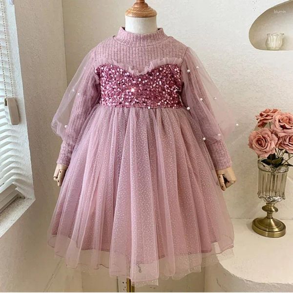 Vestidos da menina meninas outono inverno crianças aniversário moda vestido coreano para o bebê crianças veludo forrado lantejoulas vestido de princesa