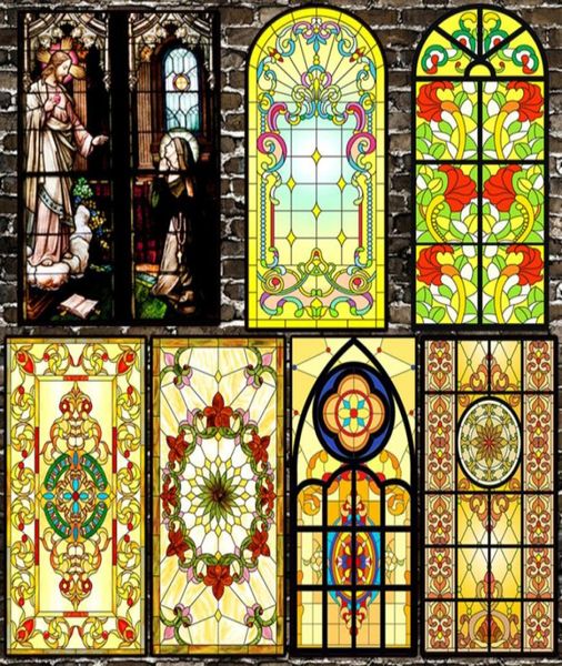 1 Rolle Kirchen-Buntglas-Klebefolie, Sichtschutz, Fenster, mattierte Wärmeübertragung für Dekoration, Y2004165184495