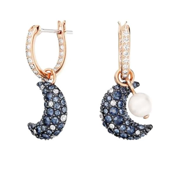 Charm-Ohrring von Swarovskis, Designer-Juwelen, Originalqualität, Luna-Mond-Perlenohrringe für Frauen, asymmetrische Verwendung von Elementen, Kristall, Exqui