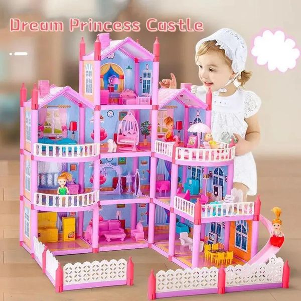 Acessórios casa de boneca acessórios crianças 3d montado diy manual montessori villa conjunto princesa castelo meninas puzzle brinquedo crianças presente aniversário 2