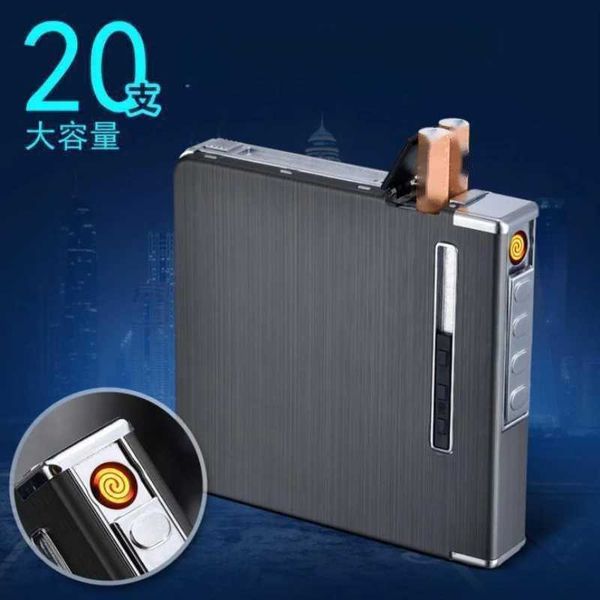 Caixa de cigarro automática de liga de alumínio varas isqueiro recarregável usb isqueiro automático