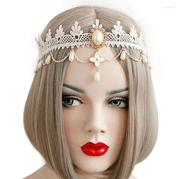 Fermagli per capelli Donne eleganti Corona Fascia per capelli Matrimonio Matrimonio Fiore bianco Pizzo Amore Croce Perla Goccia Fasce Copricapo Elastico Fascia per capelli Gioielli