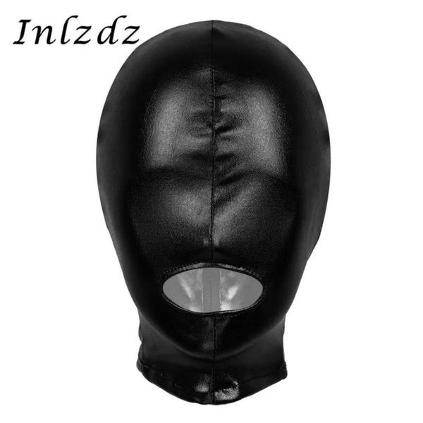 Maschere Maschera in lattice per uomo Donna Kit costume cosplay Lucido metallizzato Bocca aperta Foro Copricapo Cappuccio completo Gioco di ruolo 220715