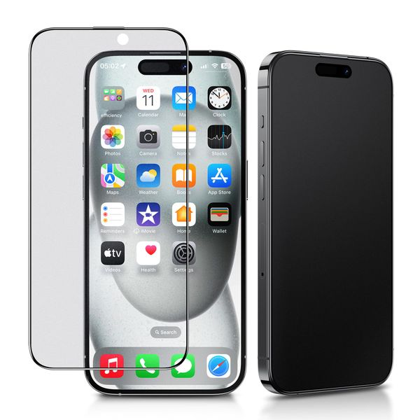 Матовая защитная пленка для экрана iPhone 15/iPhone 14 Pro с полным покрытием экрана, закаленное стекло, антибликовое покрытие, защита от отпечатков пальцев и пузырьков