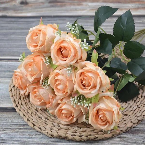 Dekorative Blumen Pflanzendekoration Simulation Seidenstrauß Künstliche Herbstfarbe Ölgemälde Rose Pfingstrose Blumenarrangement Hochzeit Zuhause