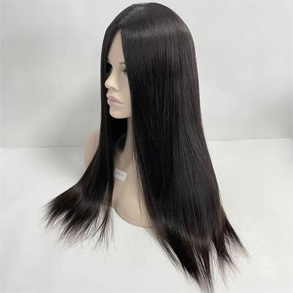 Peruklar brezilya bakire insan saçı ipeksi düz siyah renk 1b# 4x4 ipek üst Yahudi Topper Beyaz kadınlar için