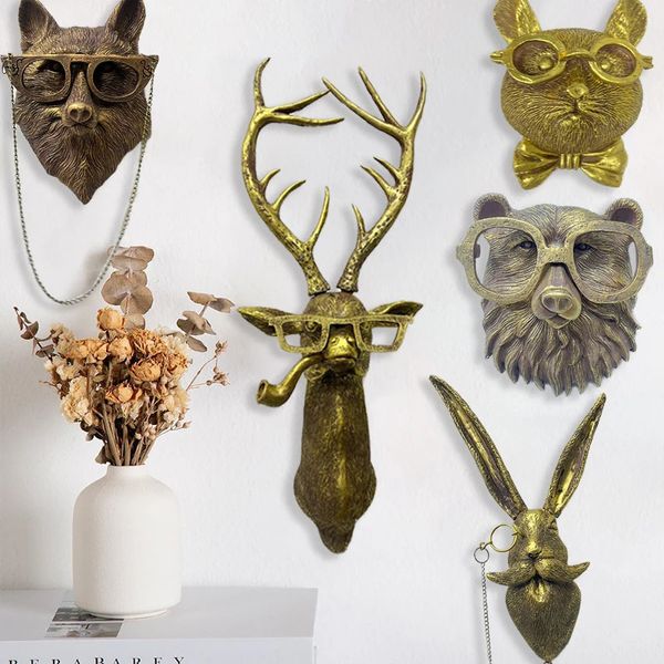 Ganchos montados na parede Bronze Animal Deer Head Storage para roupas Hat Hat Sconsting Background Decorativo Figuras retro 231227