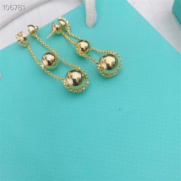 Designer vintage di marca in rame con orecchini pendenti a catena lunga placcati in oro pendenti con 3 ciondoli a sfera rotonda per gioielli da donna291P