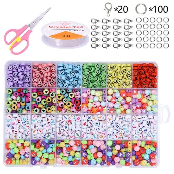 Runde Acrylbriefglassamenperlen Set für Armbandschmuck, die Massennadel -Arbeit DIY Accessoires Plastik Alphabet Perlen Kits 231227