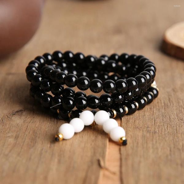 Strand YUOKIAA Vintage Minimalista Pietra Naturale Agata Nera Perline di Preghiera Bracciale Meditazione Guarigione Yoga Gioielli di Energia Spirituale