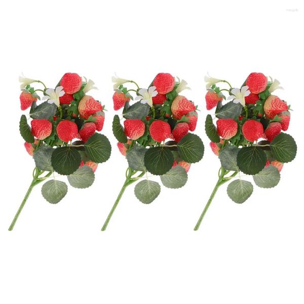 Decoração de festa 3pcs morango artificial lifelike haste ramos buquê arranjo de flores decoração