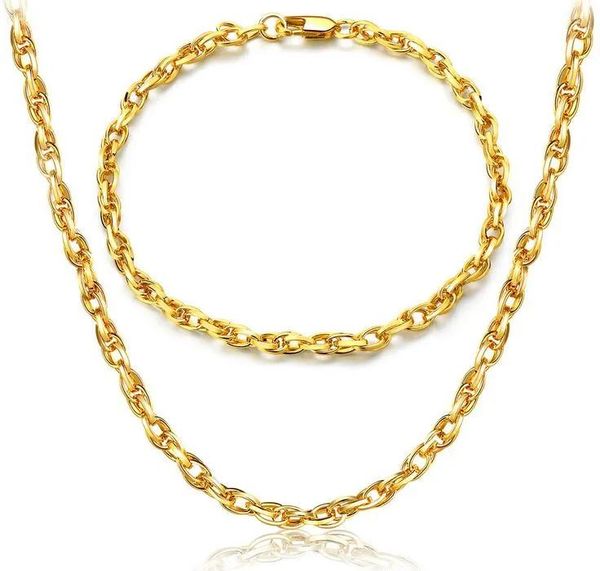 Collana 2017 vendite calde Mark placcatura in oro 18 carati Collana a forma di uovo Moda uomo donna 4MM Collana con bracciale in oro Set di gioielli da sposa